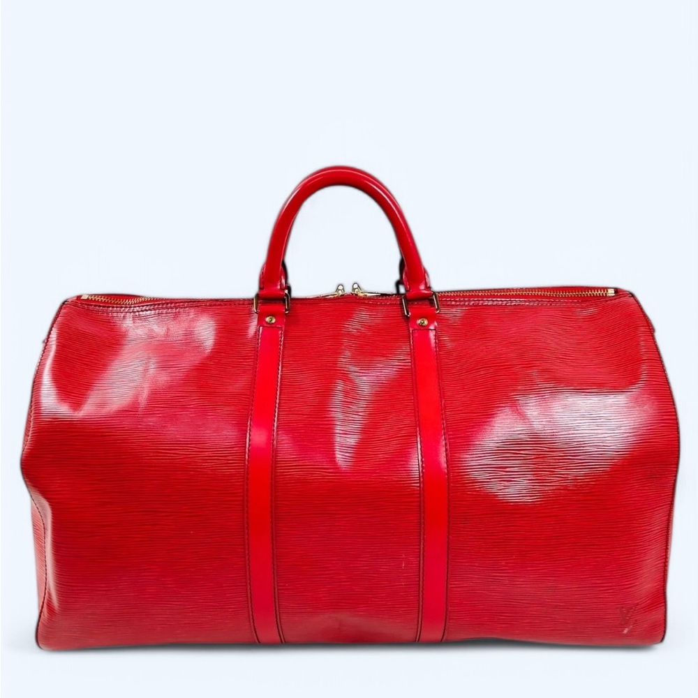 Louis Vuitton Red Epi 55 Boston Keepall Travel Bag